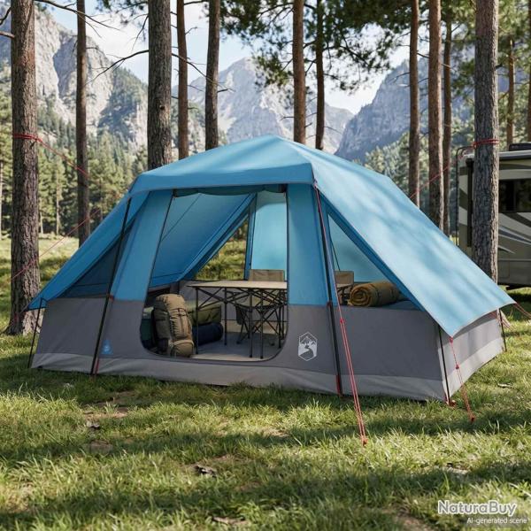 Tente familiale avec auvent imperm�able, 6 personnes, bleue, pour le camping