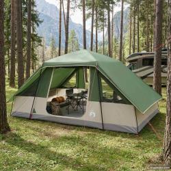 Tente familiale avec auvent imperm&eacute;able, 6 personnes, verte, pour le camping