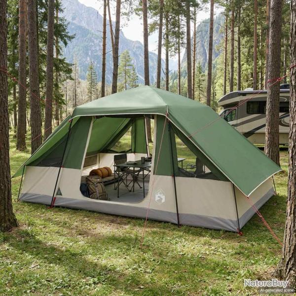 Tente familiale avec auvent imperm�able, 6 personnes, verte, pour le camping