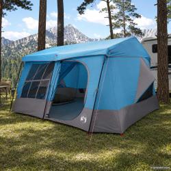 Tente familiale avec auvent imperm&eacute;able, 9 personnes, bleue, pour le camping