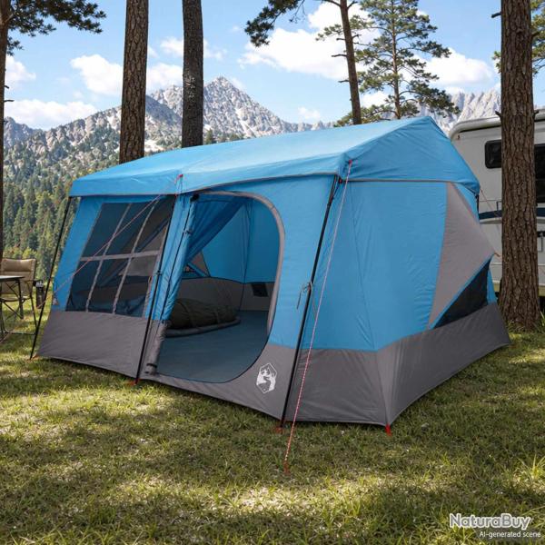 Tente familiale avec auvent imperm�able, 9 personnes, bleue, pour le camping