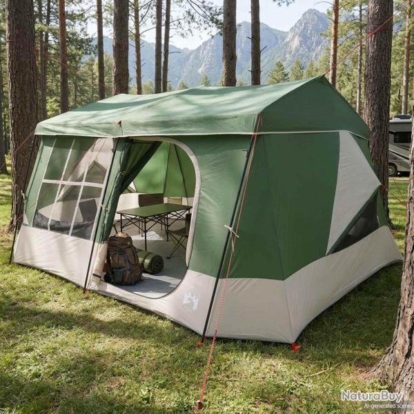 Tente familiale avec auvent imperm�able, 9 personnes, verte, pour le camping