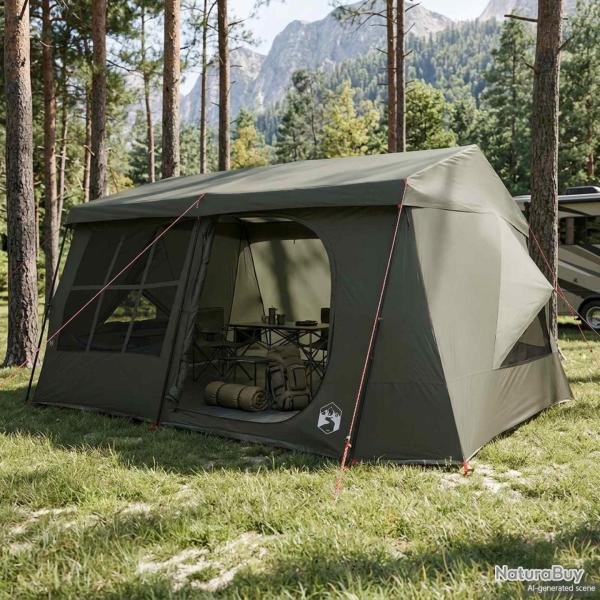 Tente familiale avec auvent imperm�able, 9 personnes, vert arm�e, pour le camping