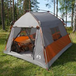 Tente instantan&eacute;e, 2 personnes, grise et orange, imperm&eacute;able, pour le camping