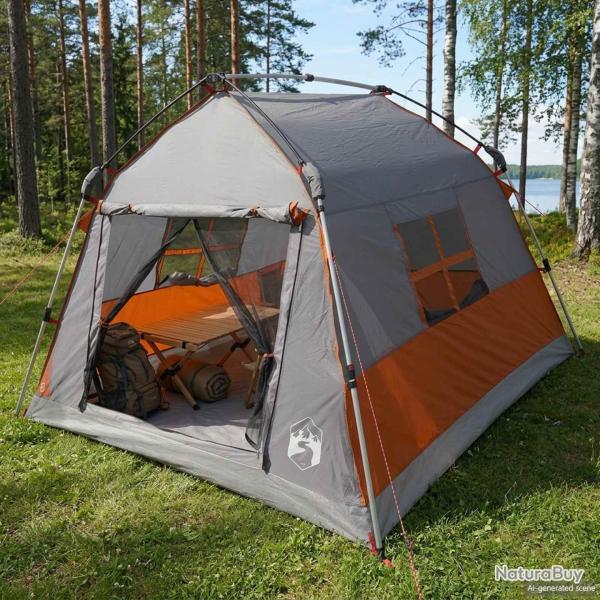 Tente instantan�e, 2 personnes, grise et orange, imperm�able, pour le camping