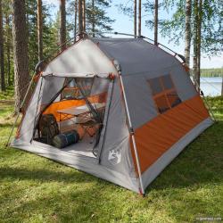 Tente instantan&eacute;e imperm&eacute;able, 3 personnes, grise et orange, pour le camping