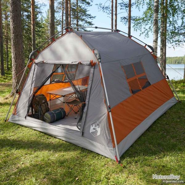 Tente instantan�e imperm�able, 3 personnes, grise et orange, pour le camping