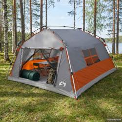 Tente instantan&eacute;e imperm&eacute;able, 4 personnes, grise et orange, pour le camping