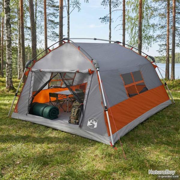 Tente instantan�e imperm�able, 4 personnes, grise et orange, pour le camping