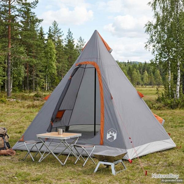 Tente tipi r�sistante � l'eau, grise et orange, 3 personnes, pour le camping
