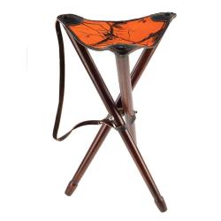 TREPIED ARCY 65CM, PIEDS BOIS, ASSISE CUIR ET TISSU ORANGE CAMO, AVEC BRETELLE siege januel