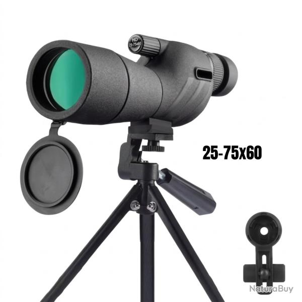 Longue Vue HD 25-75x60 Prisme �tanche � Tir Sportif, Chasse & Observation (Monoculaire Zoom)