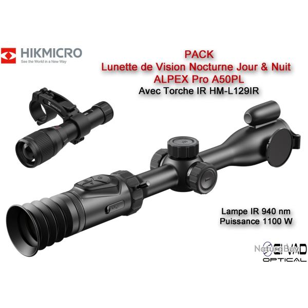 Lunette HIKMICRO de Vision Nocturne ALPEX Pro A50PL avec T�l�m�tre et Torche IR 1100 mW