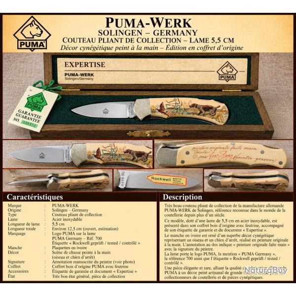PUMA-WERK SOLINGEN - COUTEAU DE COLLECTION - D�COR CYN�G�TIQUE ARNO HOPP - COFFRET & EXPERTISE