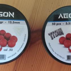 100 billes TITAN Aegon cal.50 , 12,5mm , 3,55g. pour T4E