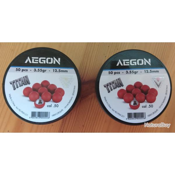 100 billes TITAN Aegon cal.50 , 12,5mm , 3,55g. pour T4E