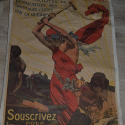 Ancienne affiche Credit National Fran&ccedil;ais Poilu 1914/1918 Soldat Souvenir