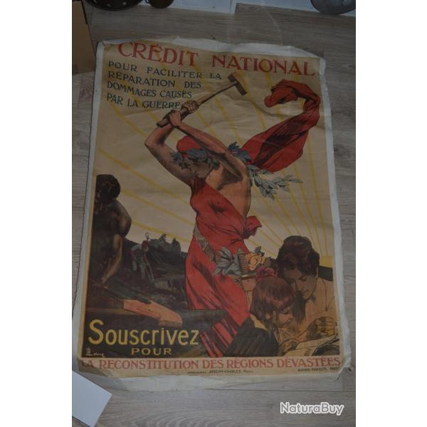 Ancienne affiche Credit National Fran�ais Poilu 1914/1918 Soldat Souvenir