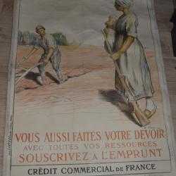 Ancienne affiche Credit National Fran&ccedil;ais Poilu  souscrivez &agrave; l'emprunt 1914/1918 Soldat Souvenir