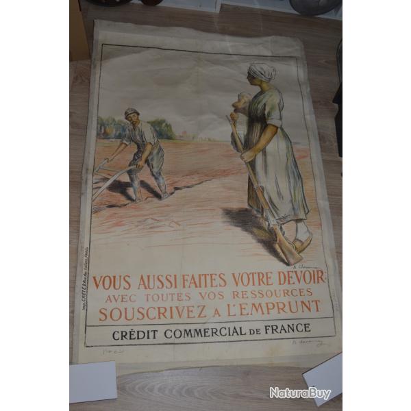 Ancienne affiche Credit National Fran�ais Poilu  souscrivez � l'emprunt 1914/1918 Soldat Souvenir