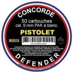 Cartouches CONCORDE DEFENDER calibre 9mm PAK &agrave; blanc (pistolet) x50