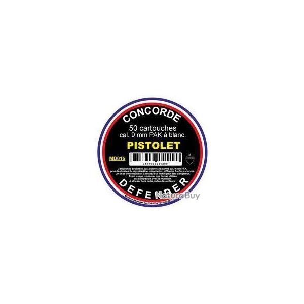Cartouches CONCORDE DEFENDER calibre 9mm PAK � blanc (pistolet) x50