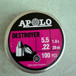 Lot de 6 bo&icirc;tes Plombs 5,5 apolo Destroyer 28 grains 1,8 grs