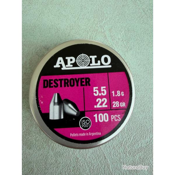 Lot de 6 bo�tes Plombs 5,5 apolo Destroyer 28 grains 1,8 grs