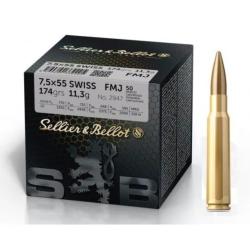 MUNITIONS SELLIER BELLOT CALIBRE 7.5x55 SWISS FMJ 174gr - 11.2g x50