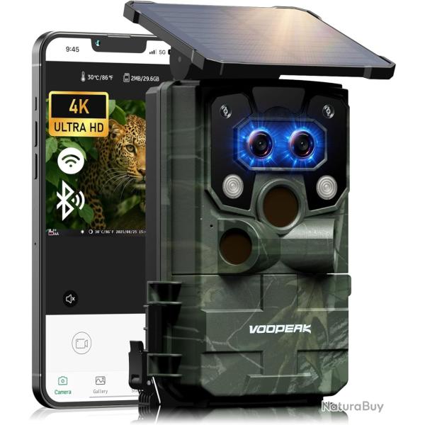 Cam�ra de Chasse WiFi Solaire Carte SIM Batterie 4400mAh 4K HD 60MP 30fps IP66 Vision Nocturne IR