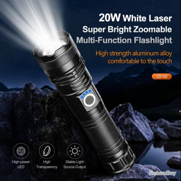 Lampe torche led tactique ultra-lumineuse Helius 3000 lumens � longue port�e, rechargeable