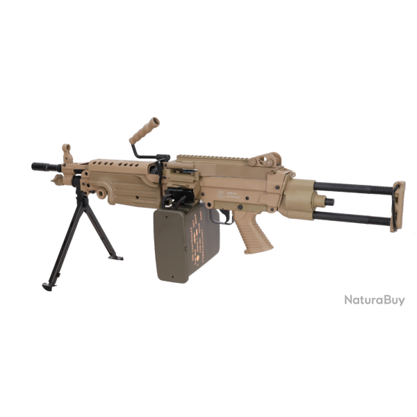R�plique airsoft AEG SPECNA ARMS FN HERSTAL M249 PARA CORE 6 mm Tan - Chargeur BOX 2500 billes