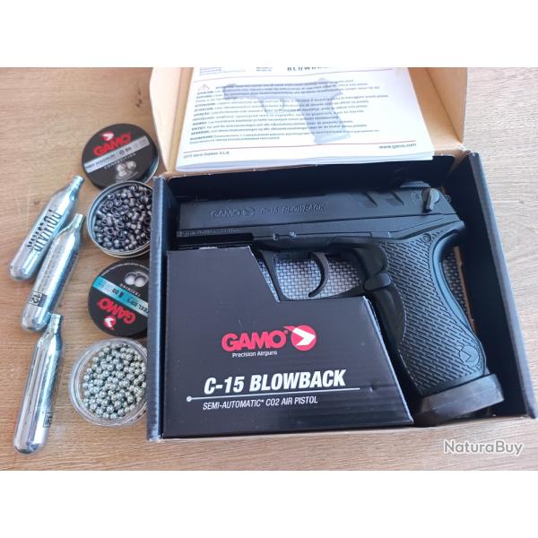 Pistolet Semi Automatic GAMO C-15 BLOWBACK CO2 AIR PISTOL Neuf