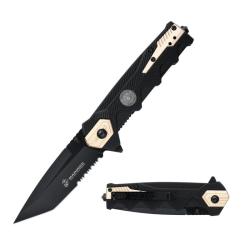 Couteau USMC Lame Acier 3Cr13 Manche Nylon Noir et Tan Liner Lock USMA3004TN
