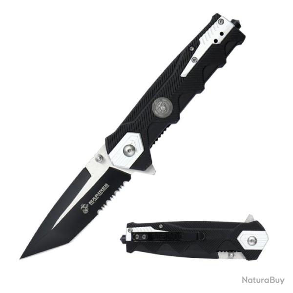 Couteau USMC Lame Acier 3Cr13 Manche Nylon Noir et Gris Liner Lock USMA3004GY