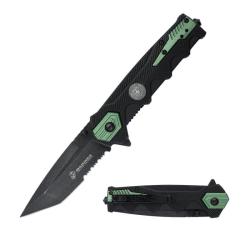 Couteau USMC Lame Acier 3Cr13 Manche Nylon Noir et Vert Liner Lock USMA3004GN