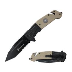 Couteau USMC Lame Acier 3Cr13 Manche G10 Noir et Tan Liner Lock USMA3003TN