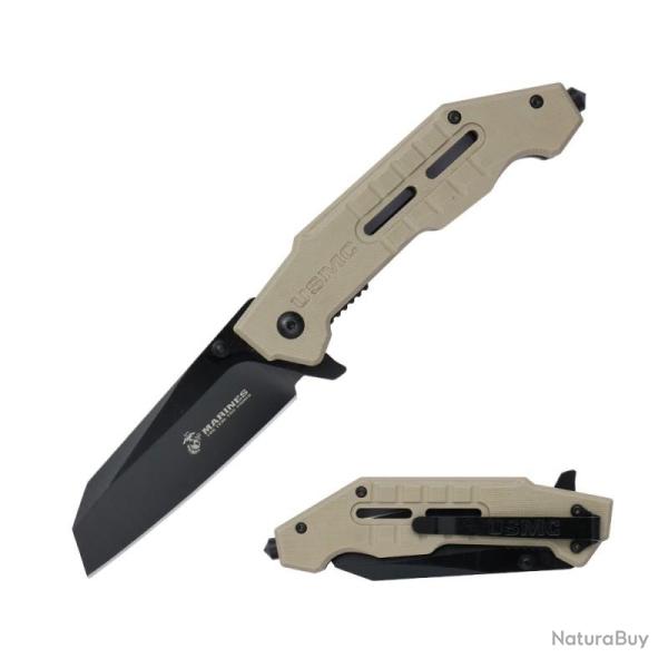 Couteau USMC Lame Acier 3Cr13 Manche G10 Tan Liner Lock USMA3002TN