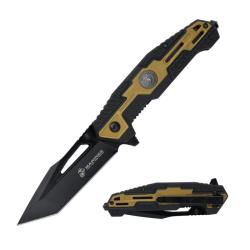 Couteau USMC Lame Acier 3Cr13 Manche FRN Noir et Tan Liner Lock USMA3001TN