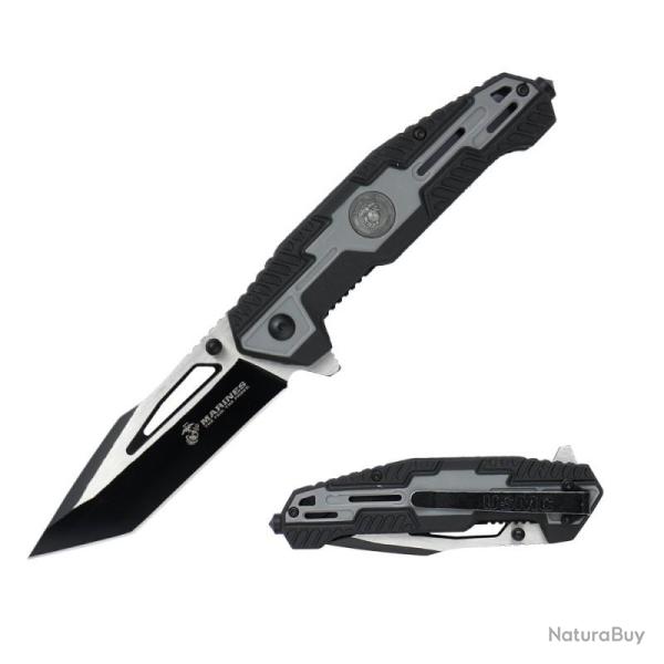 Couteau USMC Lame Acier 3Cr13 Manche FRN Noir et Gris Liner Lock USMA3001GY