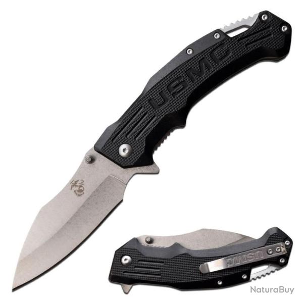 Couteau USMC Lame Acier Inox Manche Aluminium Noir Liner Lock USMA1065BK