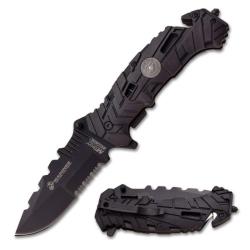 Couteau USMC Lame Acier Inox Manche Nylon Renforc&eacute; Noir Liner Lock USMA1049BK