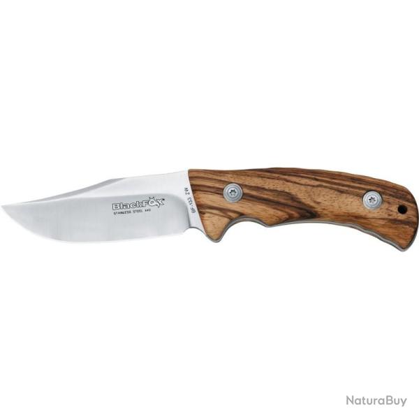 Couteau Fixe Black Fox Outdoor Lame Acier 440 Manche Bois Etui Cuir BF133ZW