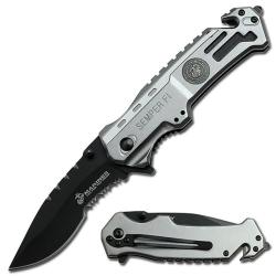 Couteau USMC Rescue Lame Acier Inox Manche Aluminium Argent Liner Lock USMA1002DS