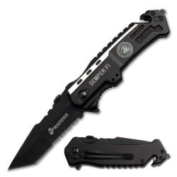 Couteau USMC Rescue Lame Acier Inox Manche Aluminium Noir Liner Lock USM1002TS