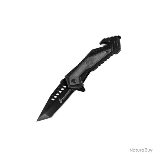 Couteau USMC Salvager Rescue Lame Acier Inox Manche Aluminium Noir Liner Lock USMA1033BK