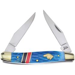 Couteau Frost Cutlery Little Muskrat Lame Acier Inox Manche Os Jigged Bleu Slip Joint FBKH161BLRB