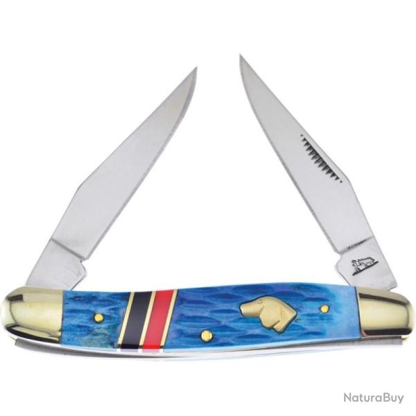 Couteau Frost Cutlery Little Muskrat Lame Acier Inox Manche Os Jigged Bleu Slip Joint FBKH161BLRB