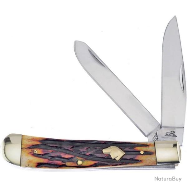 Couteau Pliant Frost Cutlery Trapper Lame Acier Inox Manche Os Vieilli Ambr� Slip Joint FBKH108WABS