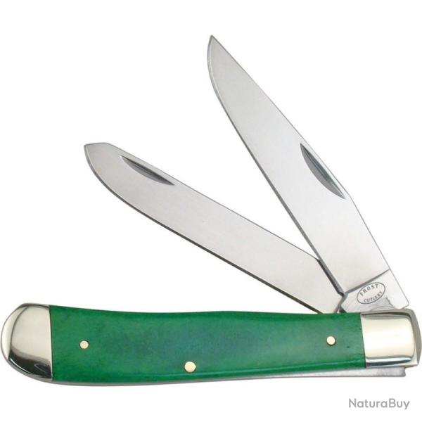Couteau Pliant Frost Cutlery Trapper Lame Acier Inoxydable Manche Os Lisse Vert Slip Joint F18812GSB